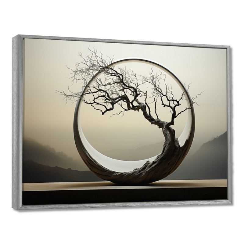 Reproduction sur toile «Bonsai», Japon, H 24 po x l 32 po x P 1 po, Encadrement argenté