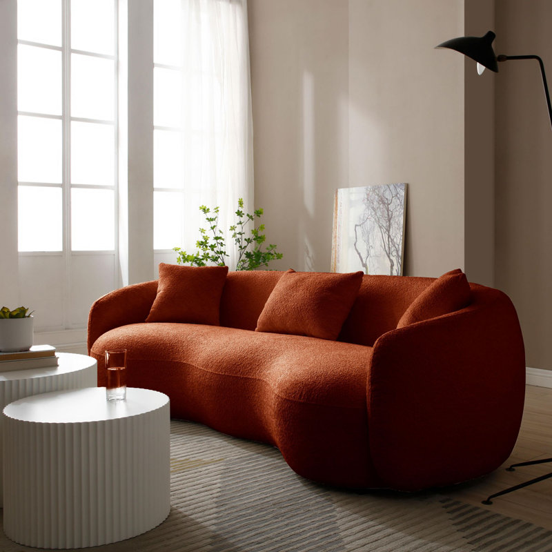 Yazgur 93.6" Curved Modern Upholstered Sofa, Orange Boucle