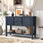 Console rétro 46 po en bois massif bleu marine, 2 tiroirs, armoires et tablette inférieure, buffet pour le salon et la cuisine-1892366477