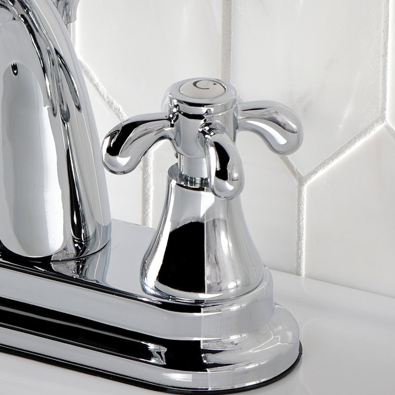Robinet de salle de bain central à 4 poignées et 3 trous à fixation sur le comptoir avec laiton escamotable Kingston