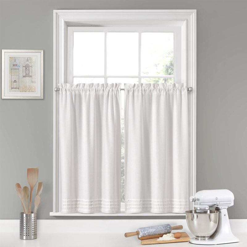 Rufina Cotton Blend Tailored Cafe Curtain, 26" W x 24" L, White