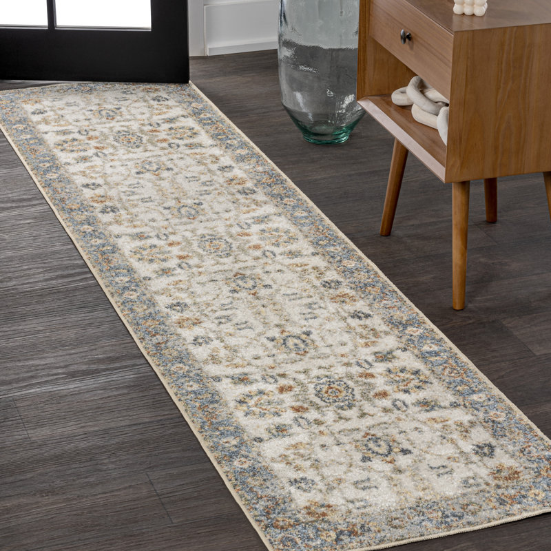 Tapis crème / terra Hiero Persian Border, Tapis de couloir 2 pi x 7 pi 10 po