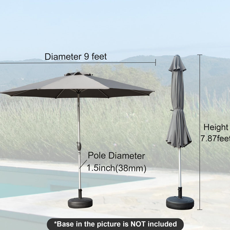 Parasol de patio extérieur 9 pi - gris, protection, 8 nervures solides, eau - pour la terrasse, la plage, le parasol bloquant la terrasse, la terrasse robuste et facile à utiliser, la piscine