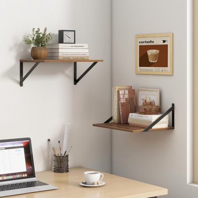 Tablettes flottantes profondes pour mur, ensemble de 2 tablettes en bois avec finition rustique, larges rebords pour la chambre à coucher, la salle de bain, le salon, le bureau, 16 po de largeur x 12 po de profondeur, tablettes de rangement murales