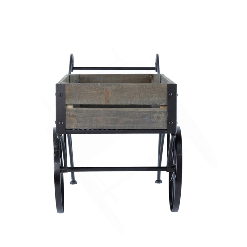 24.4X12.6X15.4" Rustic Black Trolley Cart Plant Stand, Planter
