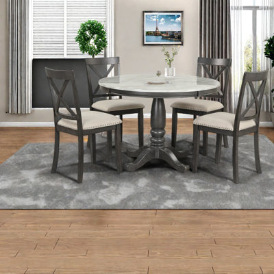 Orisfur. Ensemble de table et chaises de salle à manger 5 pièces pour 4 personnes, table de cuisine en bois massif avec 4 chaises