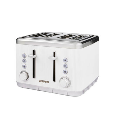 GEEPAS Arcus 4 Slice Toaster | 7 Browning Levels Eject Defrost Reheat Function | For Thin Small Bread Slice Removable Crumb Tray High Lift Lever | Space-Saving Design | 2 Yr Warranty 1860W