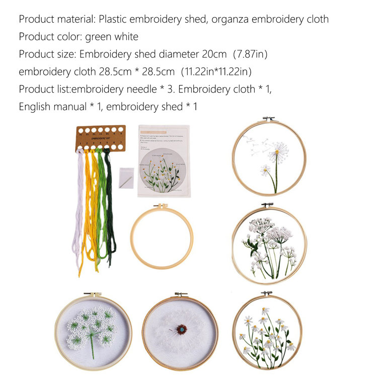 8.66 inch DIY Chinese Style Three-dimensional Transparent Yarn Embroidery Hand Embroidery Material Package with Embroidered Shed (White Flower) Red Ba