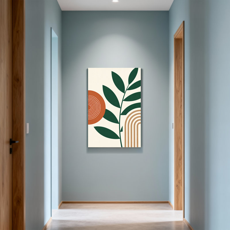 Abstract Abstract Plant Pattern With Orange Sun And Stripes