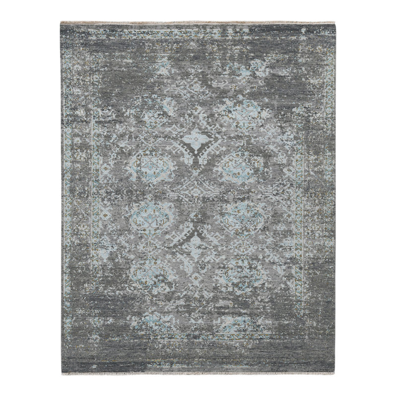 Nuit Arabe Wool Geometric Area Rug in Silver, Rectangle 2' x 3'
