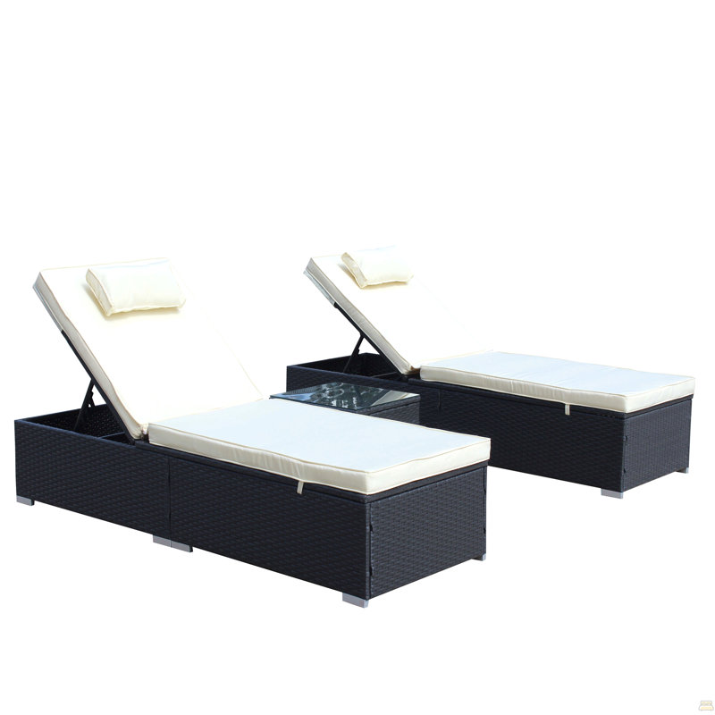 Ensemble de chaises longues d'extérieur 3 pièces