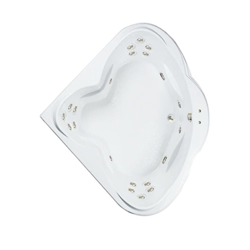 62" L x 62" W Corner Whirlpool Acrylic Bathtub with Center Drain in White