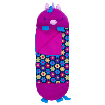 Happy Nappers: coussin et sac de couchage: grand - Fiona la licorne - 66 po x 30 po, 2 en 1: animal en peluche s'ouvre à un sac de couchage, caractère doux, enfants de 7 ans et plus