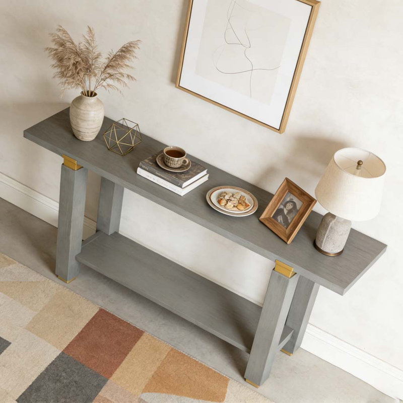 62.9" Modern Minimalist Console Table, Solid Wood Entryway Sofa Table, Gray