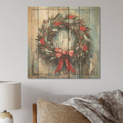 Couronne de Noël verte d'hiver III - couronne sur bois