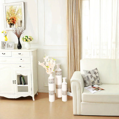 Très grand vase de plancher en métal blanc 32/27/22 pouces