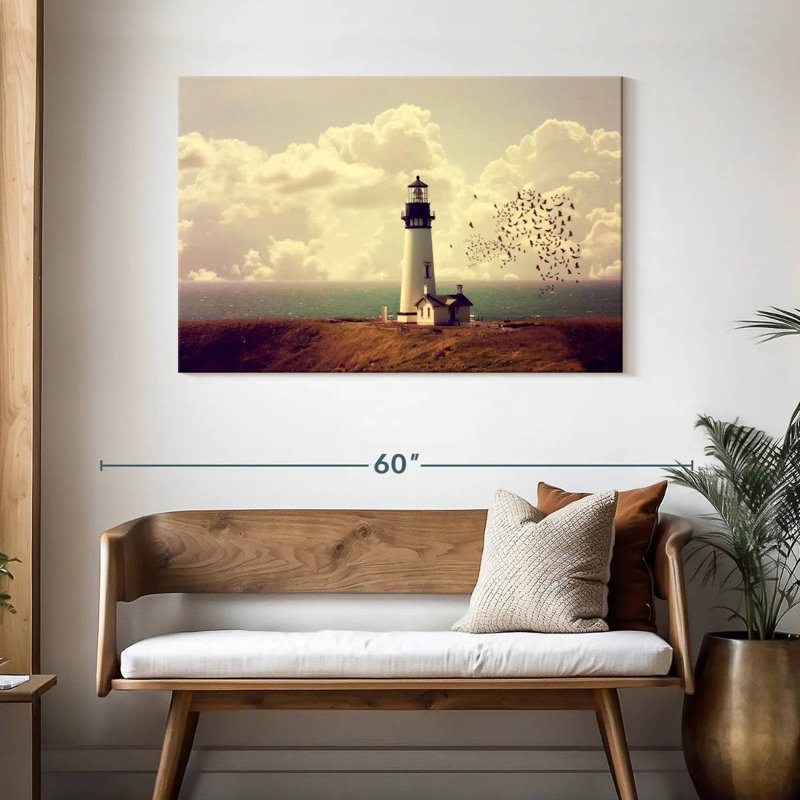 Old white lighthouse Aletra, H 30 po x l 45 po