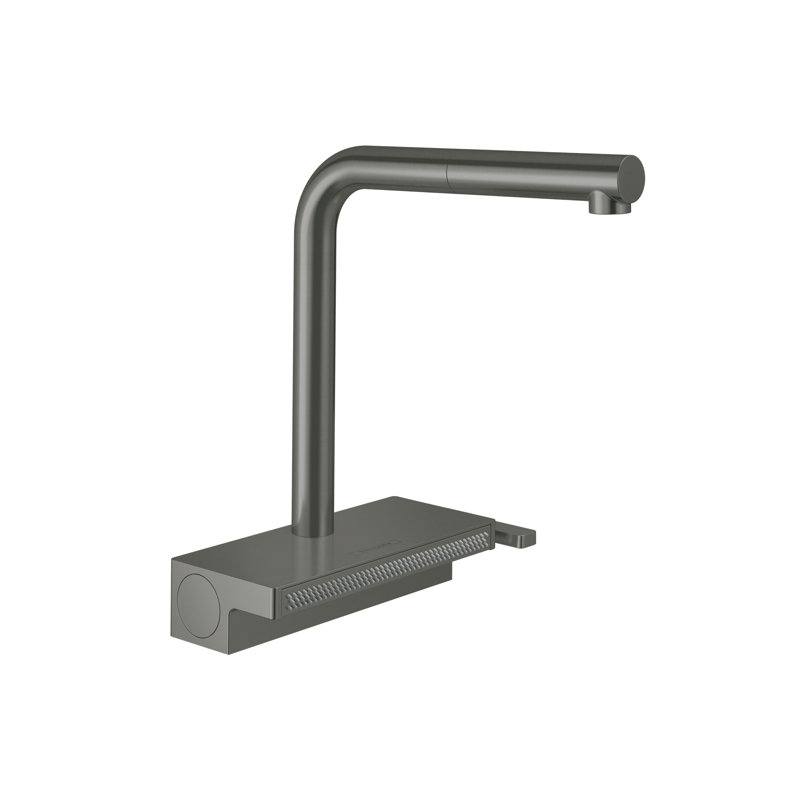 Robinet de cuisine Aquno Select avec bec rétractable en forme de L à 2 jets, 1,75 po, Chrome poli noir