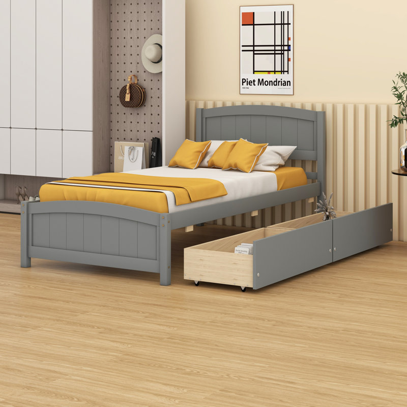 Lit plateforme avec tiroirs, gris