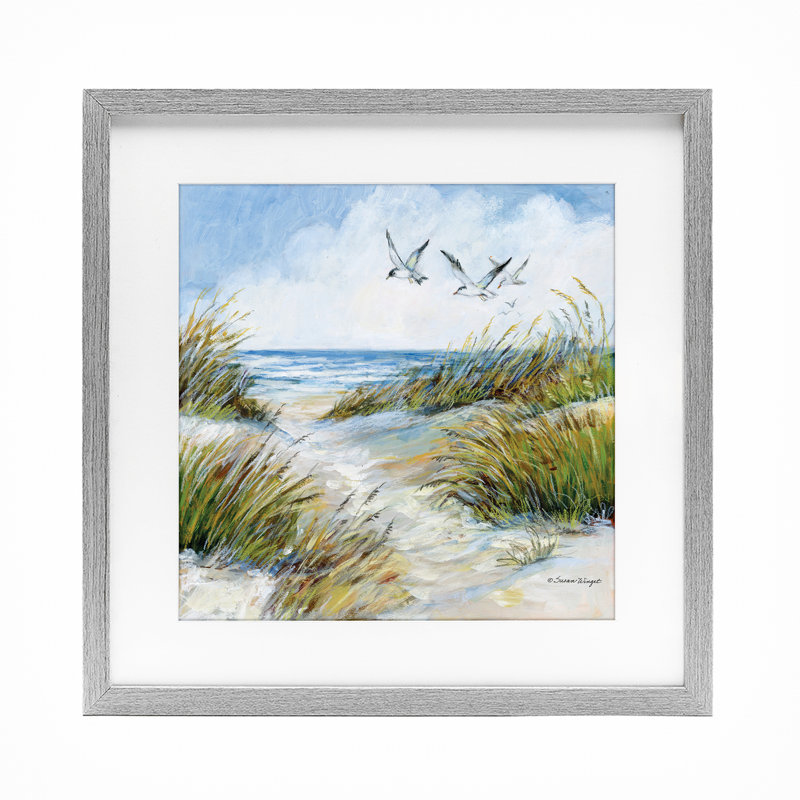 «Beach Path Seagulls Overhead», reproduction d'art sous verre, conception de Susan Winget, H 13 po x l 13 po