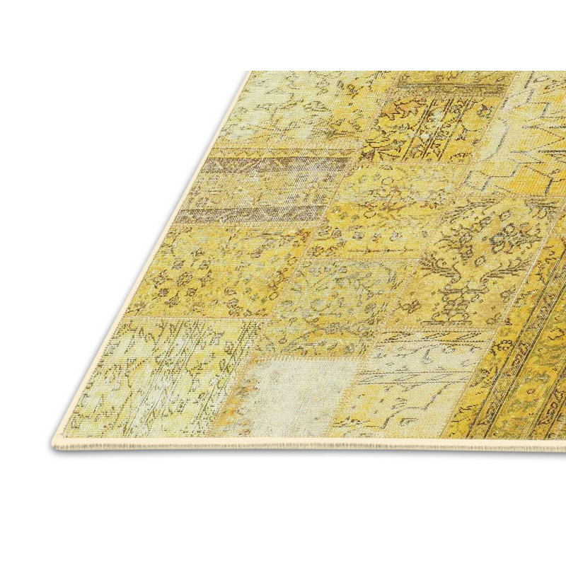 Tapis jaune/gris contemporain, Rectangle 7 pi x 10 pi