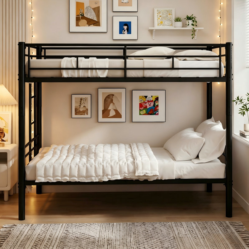 Lit superposé simple au-dessus d'un lit simple en métal avec garde-corps et échelle de sécurité, structure de lit superposé robuste pour enfants, adolescents, adultes - aucun sommier requis