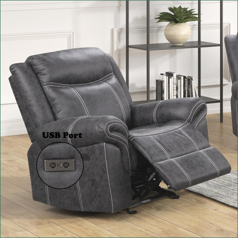 Fauteuils inclinables: fauteuil oscillant électrique avec port USB | Gris foncé | Microfibre, bois synthétique
