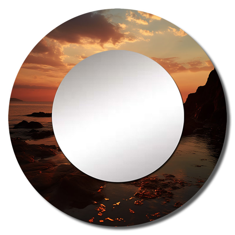Beach Photo Sunset Serenade X - Beach Round Mirror Wall Decor, 29" x 29"