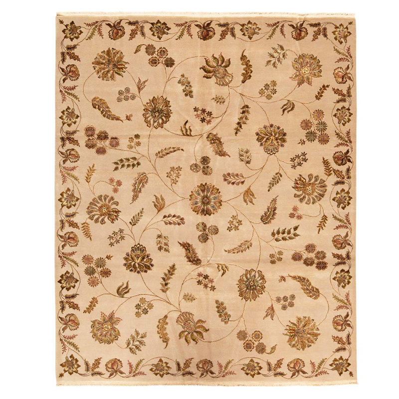 Tapis brun / beige noué à la main de conception unique 8 pi x 9 pi 8 po