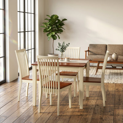 Cherry Buttermilk Rubberwood Rectangular 5 Piece Dining Table Set Butterfly Leaf 4 Chairs