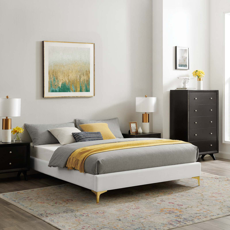Sutton Performance Velvet Bed Frame, White, Full