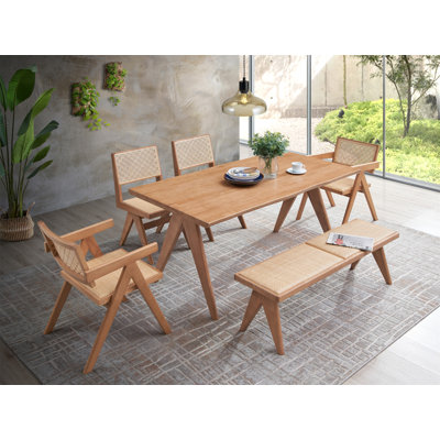 Ensemble de salle à manger d'extérieur / extérieur en rotin et naturel 5 pièces Valentina (aucun banc inclus)