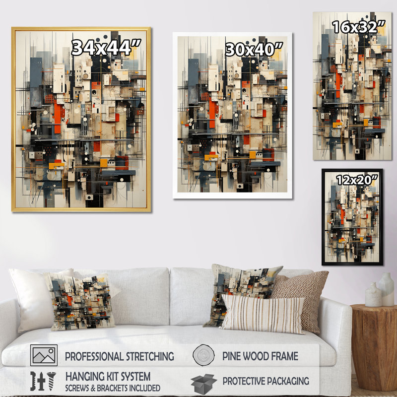 «Abstract Cityscape Harlem Renaissance I - City Buildings», reproduction d'art sur toile encadrée, Cadre flottant doré