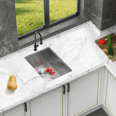 15 Inch Undermount Single Bowl Kitchen Sink, 16 Gauge Stainless Steel, 9 Deep, X - Shaped Drain, Coating For Weather Changes, Pad 15" X 17" 9" Steel Gauge, Deep Bowl, Sound Proof With