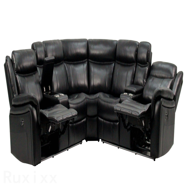 Canapé modulaire en cuir noir Jupiter