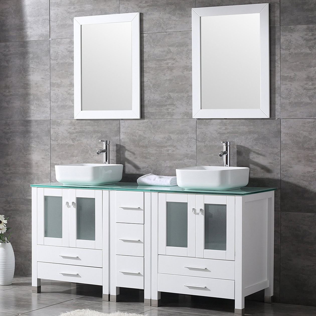 Ebern Designs Eleftheria 61.5'' Double Bathroom Vanity Set with Mirror ...