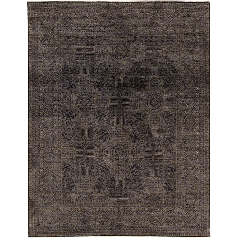 Tapis noir et doré de haute qualité noué à la main