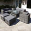 Malta Rattan 9 Seat Rising Firepit Corner Set in Grey Walnut with 2 Footstools