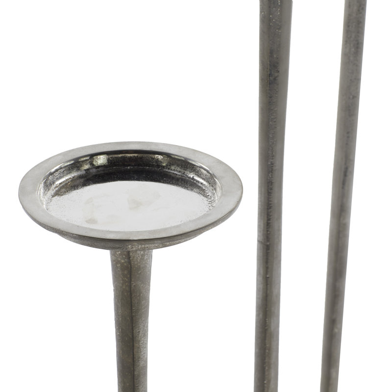 Ensemble de 3 porte-bougies en aluminium 3 pièces, 27 po, 32 po, H 40 po, argent