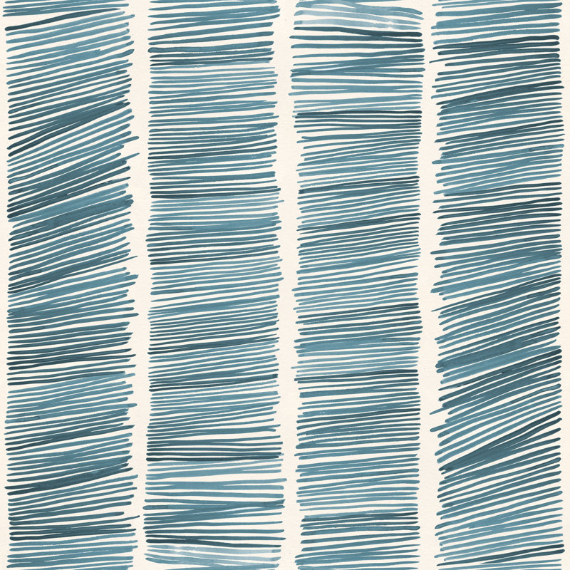 Rouleau de papier peint L 33 pi x l 20,5 po Susan Hable, Turquoise / crème