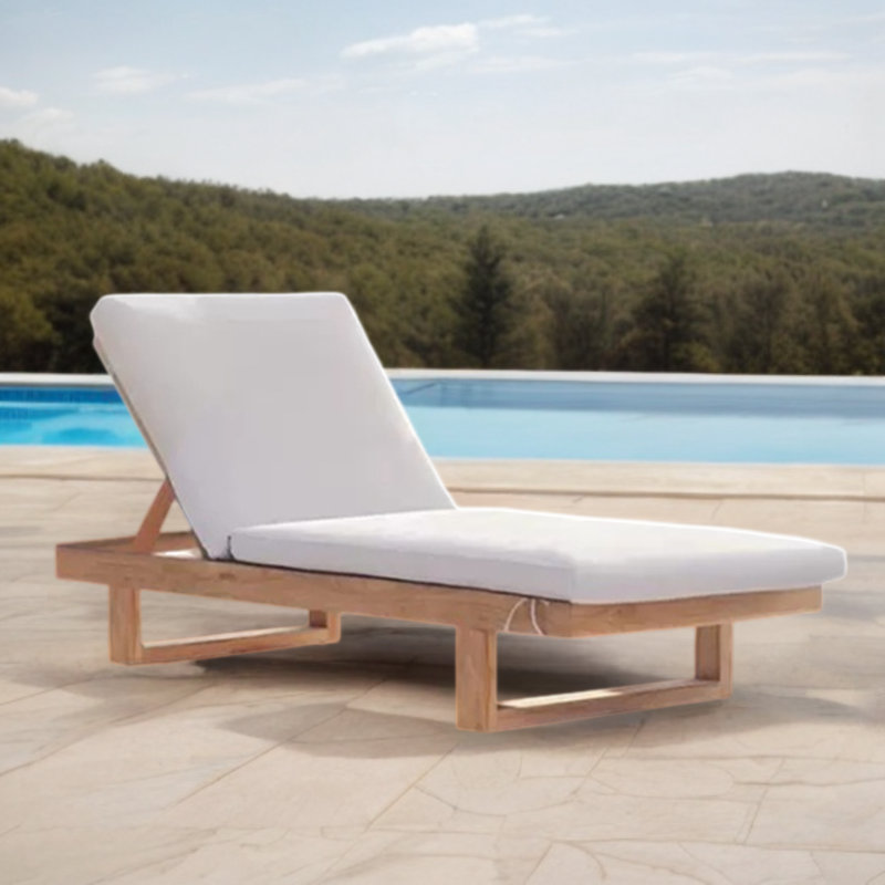 Outdoor Wood Lounge Chair Fast Dry Sponge Mortise Outdoor Teak Wood Chaise Lounge , Cushion Included