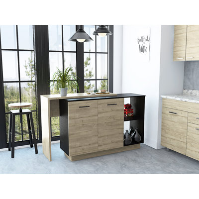 Jewlia Kitchen Island with Two Exposed Shelves and One Drawer with Three divisions