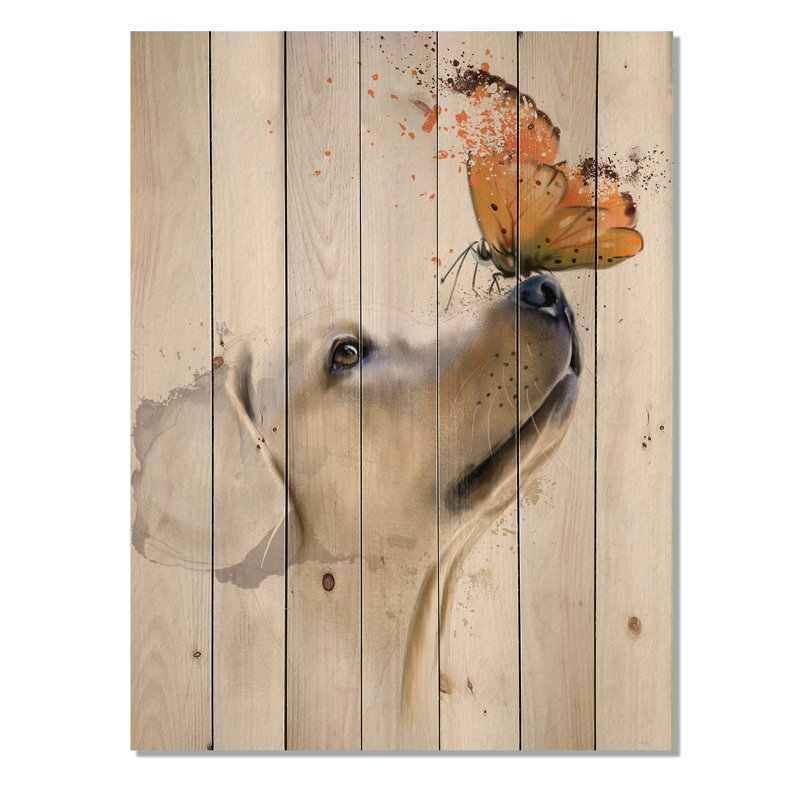 Art mural Golden Retriever avec papillon, H 20 po x l 12 po x P 1po