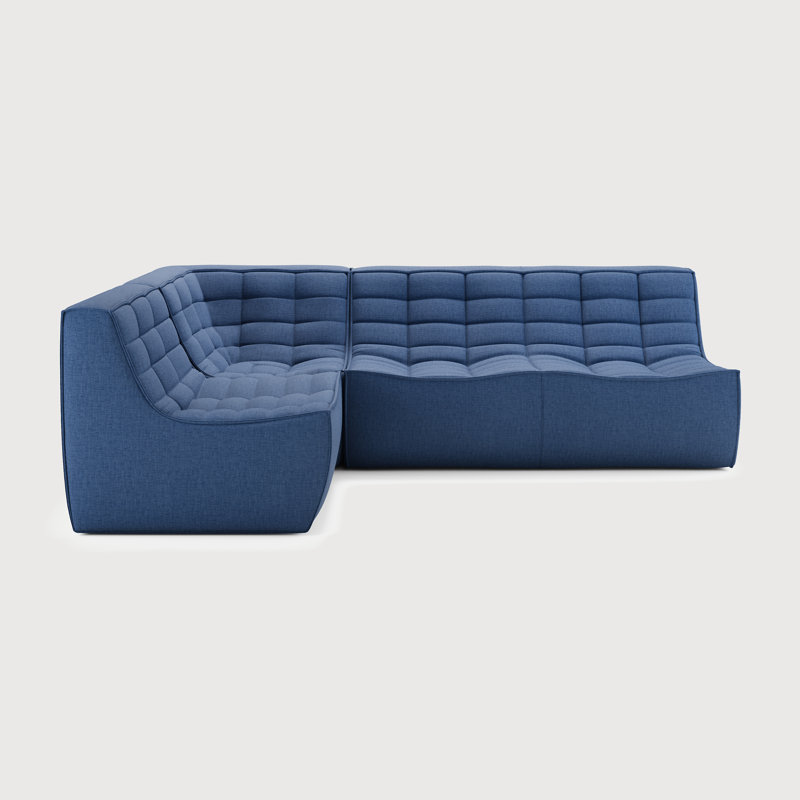 N701 Modular Sofa Set - Combo Left - 1 Seater + 2 Seater + 90° Square Corner, Blue Polyester Blend