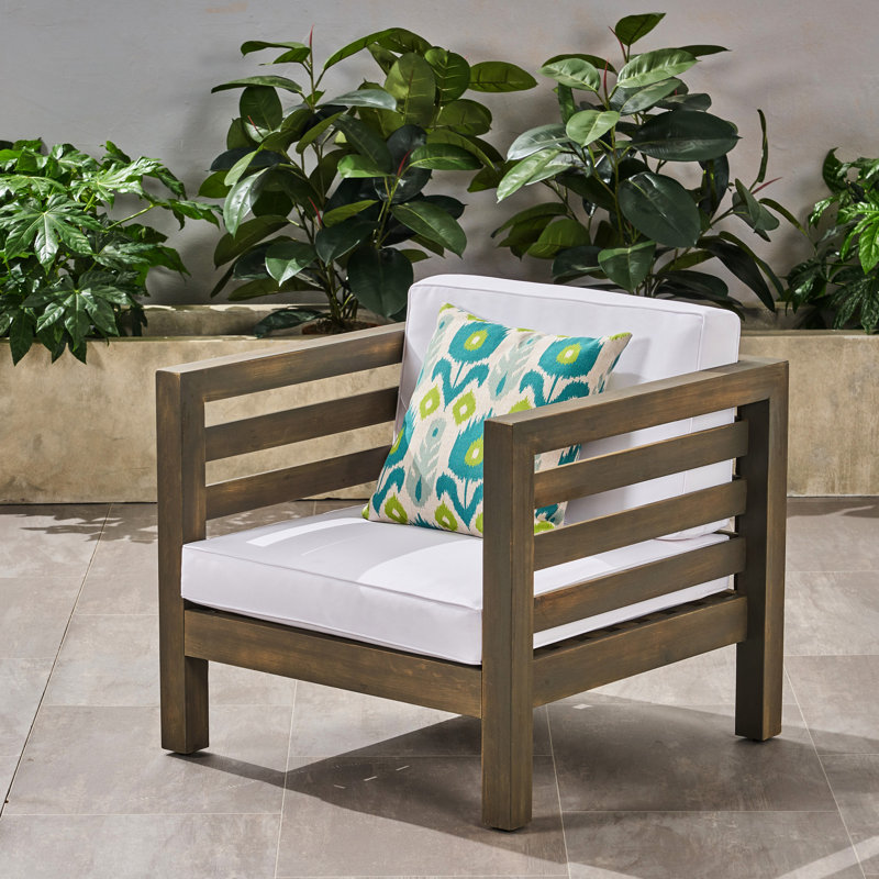 Wood Club Chair With Stain- And Waterproof Cushions Seat Padding
