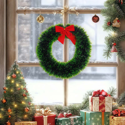 Gift Boutique 6 Christmas Front Door with Red Bow 12" Winter Decoration Wall Decor Hanging Wreaths Kitchen Decorations Artificial Home Decor Holiday Indoor Window
