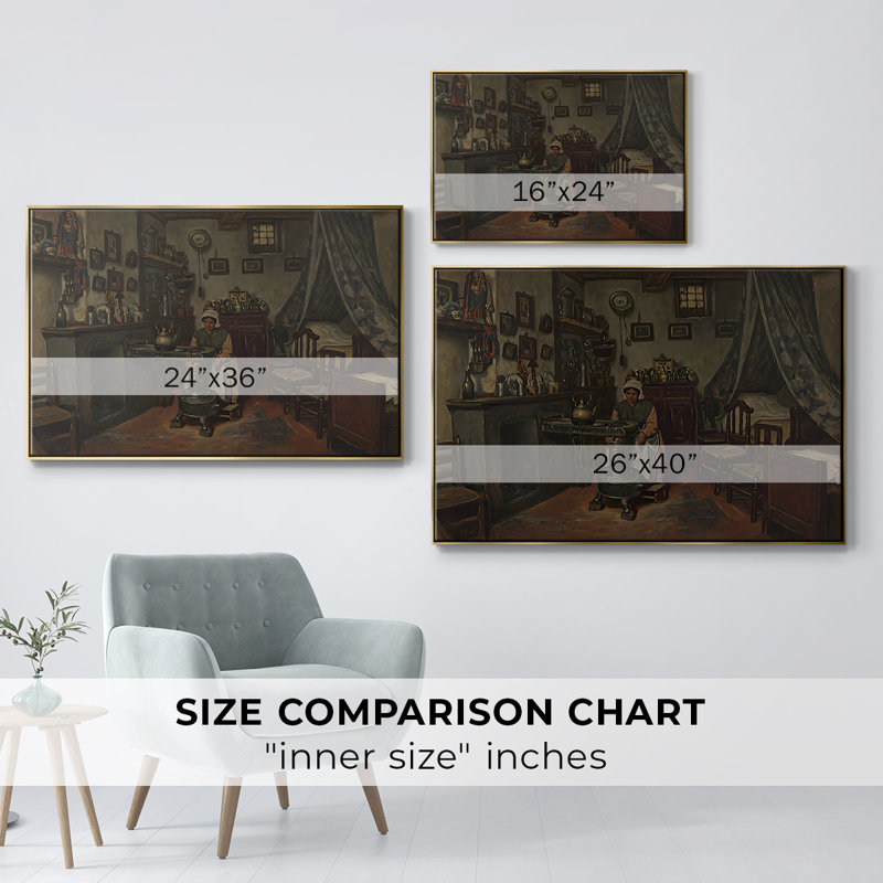 Intérieur, c. 1865-1870 - Henri De Braekeleer - Toile tendue avec châssis, 24 po x 36 po, Doré