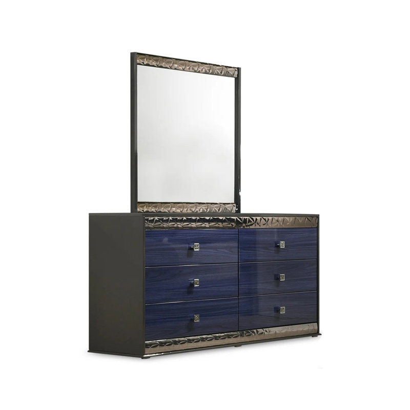 Commode Hartlepool Glam, gris cendré / bleu indigo