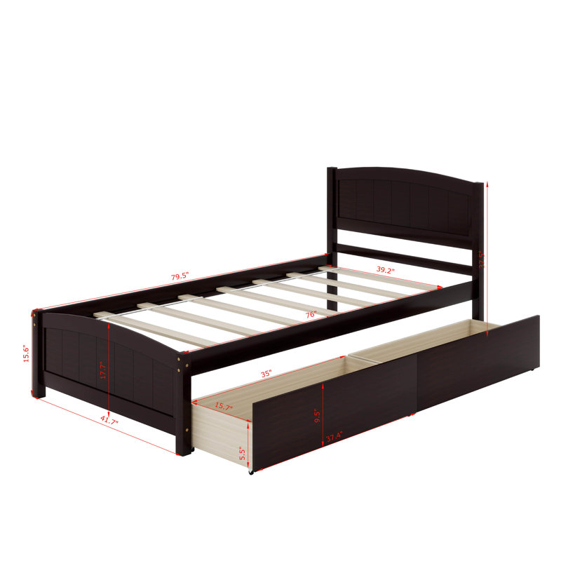 Lit plateforme simple avec deux tiroirs, Espresso