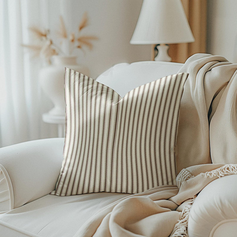 Housse de coussin Pin Stripe, Rectangle H 12 po x l 19 po, Brun / Beige